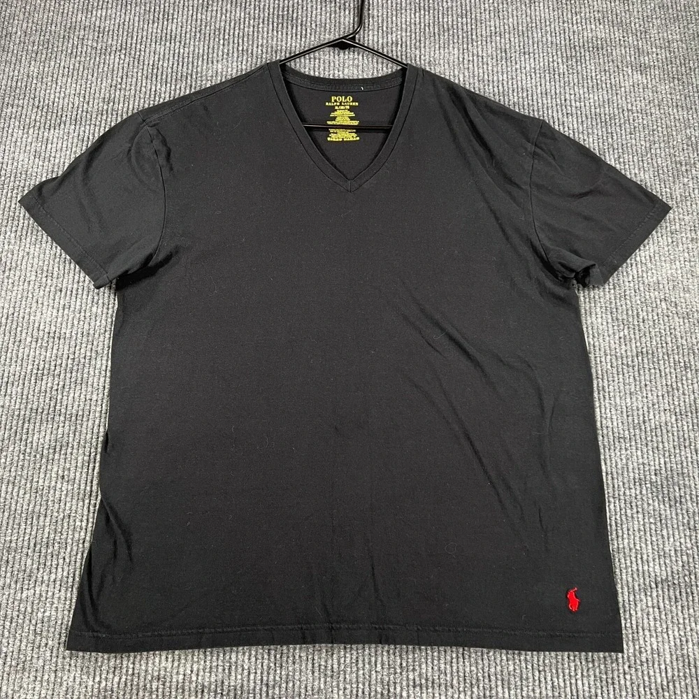 Polo Ralph Lauren Shirt Mens XL Extra Large Black Short Sleeve V Neck Casual